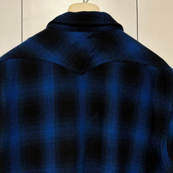 Rogue Territory Blue Herringbone Heavy HB Plaid Western Shirt - L/XL - Picture 7 of 10